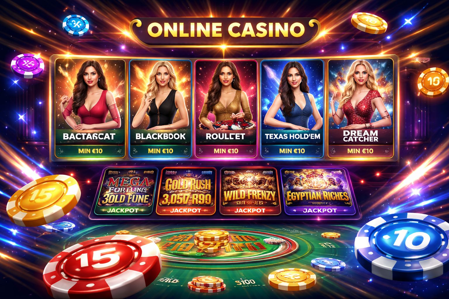 Confident casino host standing beside a roulette wheel surrounded by floating chips representing the elite live gaming universe of Tsports across Bangladesh