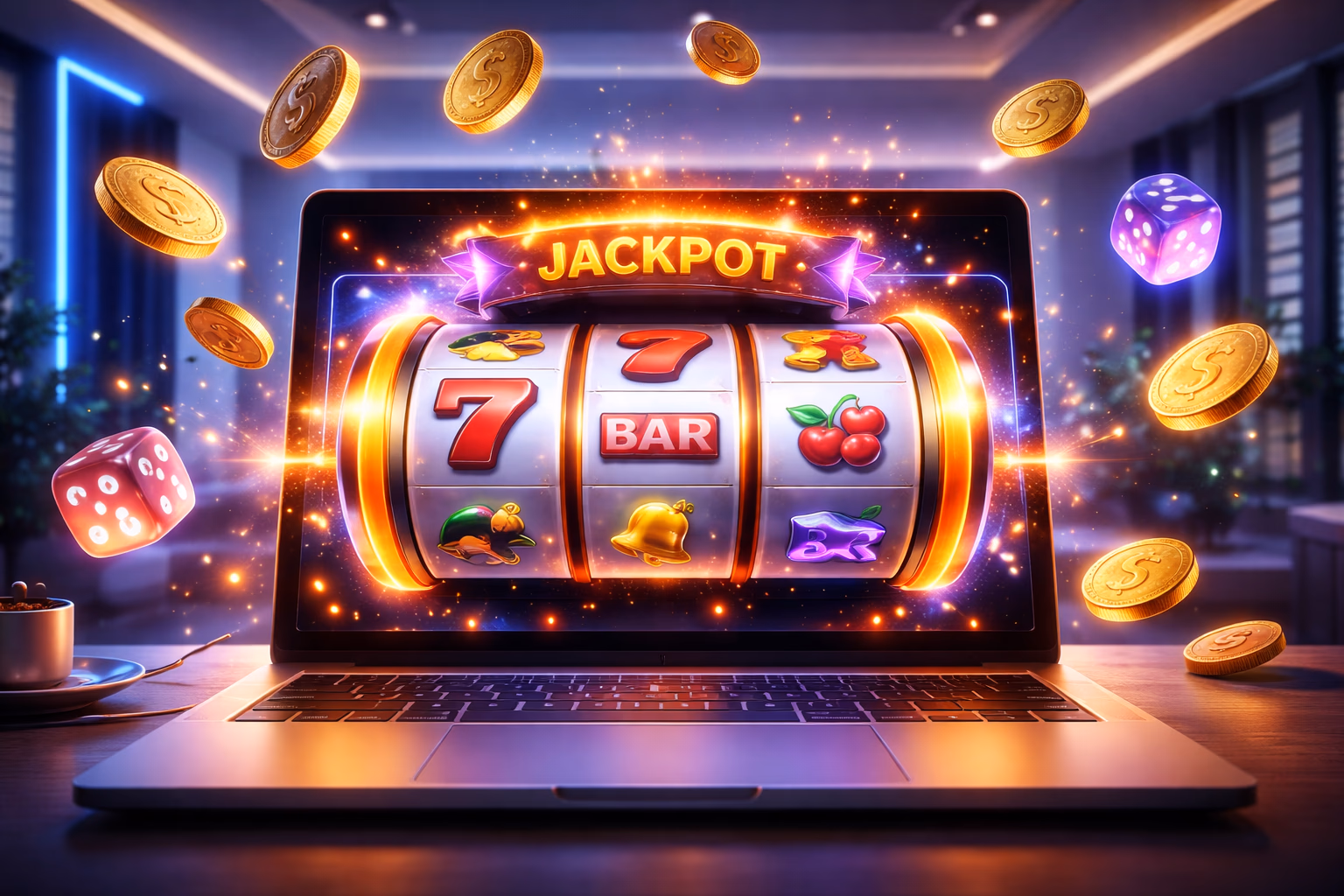 Modern computer screen displaying the Tsports Aviator multiplier game with glowing betting tokens and a spinning wheel in a lively digital environment